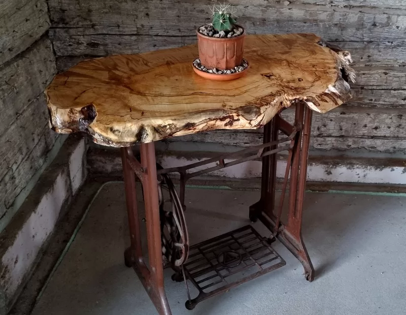 Dabīga koka galdiņš ar unikālu formu, izteiksmīgu tekstūru un izturīgu metāla pamatni. Roku darbs interjera priekšmets, kas apvieno dabisku skaistumu, funkcionalitāti un oriģinālu dizainu.