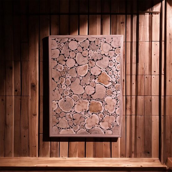 Juniper Wall Panel with Ash Wood Frame – A Story of Nature in Your Interior or Sauna (0.51 × 0.70 m)